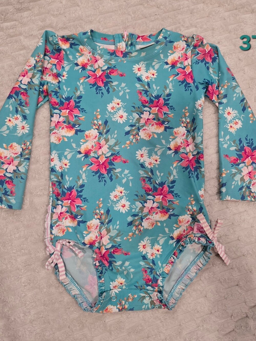 Kids Floral Long-Sleeve Rashguard Swimsuit - Teal Floral